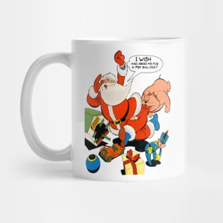 angry dog bites santa claus on merry christmas Retro Comic Vintage Mug